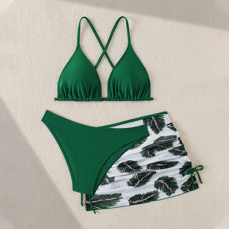 Children's Swimwear 3-Piece Set Lace Skirt Printed Mid to Large Girls Bikini Swimwear