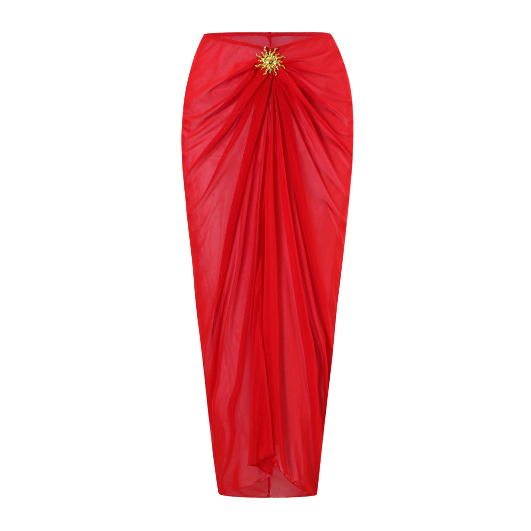 Solid color single shoulder swimsuit for women