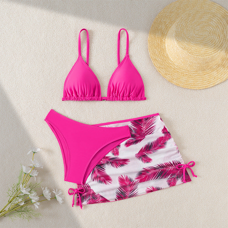 Children's Swimwear 3-Piece Set Lace Skirt Printed Mid to Large Girls Bikini Swimwear
