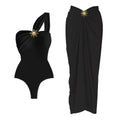 Solid color single shoulder swimsuit for women