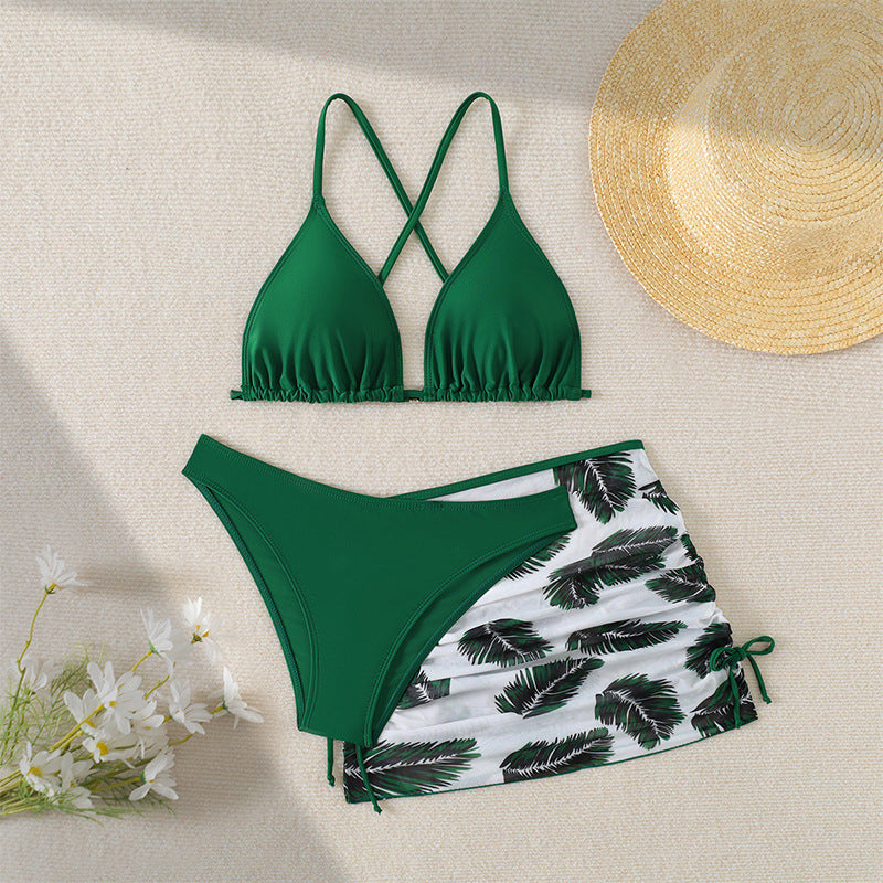 Children's Swimwear 3-Piece Set Lace Skirt Printed Mid to Large Girls Bikini Swimwear